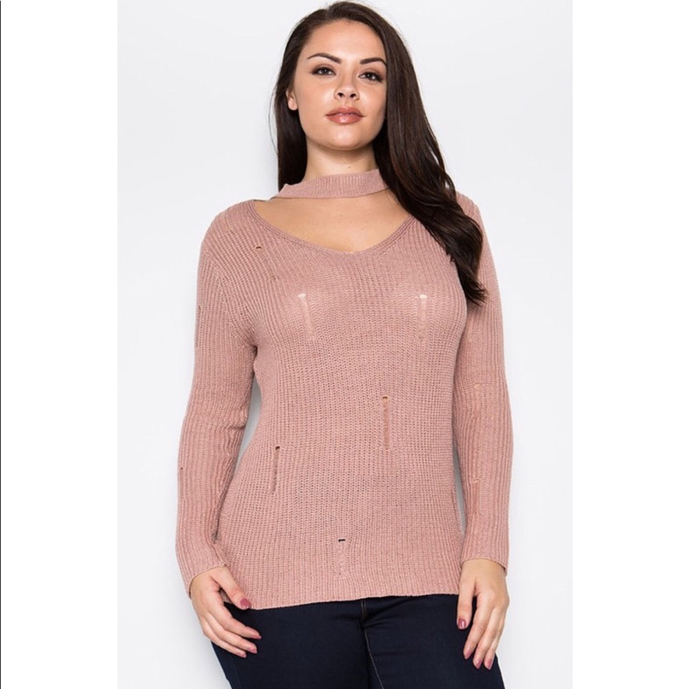 Curvy Mauve Choker VNeck Sweater